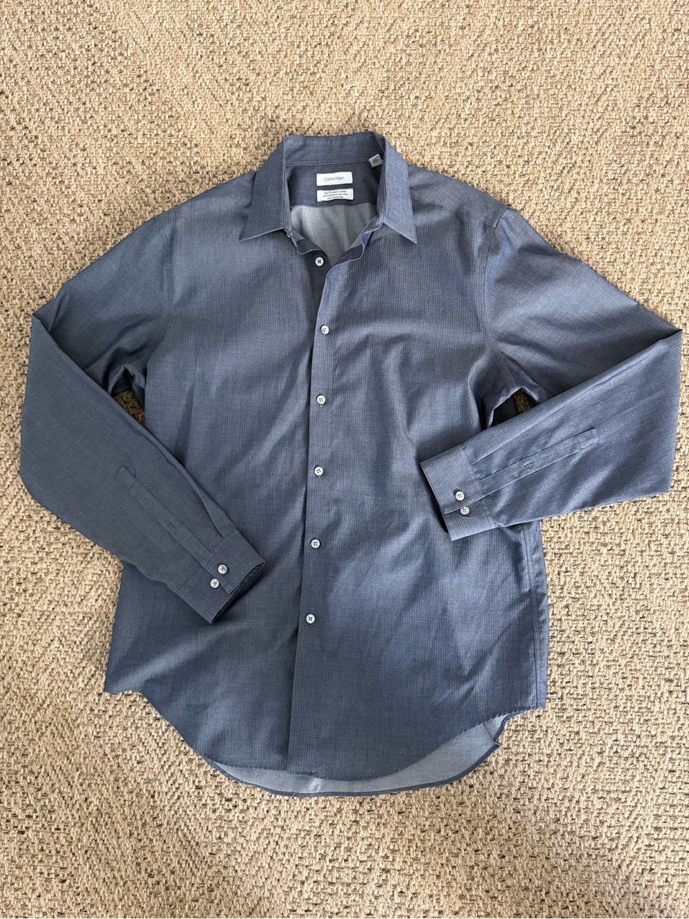 Calvin Klein Men's Blue Slim Fit Button-Down Dress Shirt